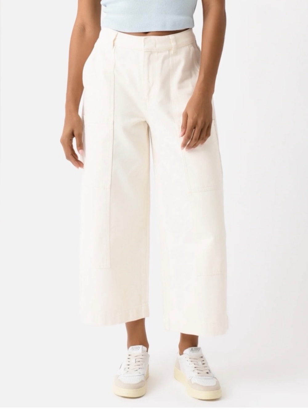 Vince Cotton Utility Wide Crop Pants Cream Mid Rise Cargo Pocket Size 29